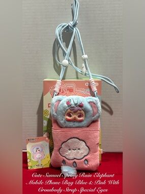 Cute Samuel Blue & Pink Elephant Plush Kids Crossbody Phone Bag Confirmed